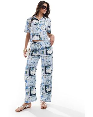 Abercrombie & Fitch Co-ord Tile Print Satin Trouser - Blue
