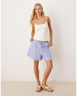 Mango Pantalones Cortos A Rayas Con Lazada De Tejido Liso De - Azul