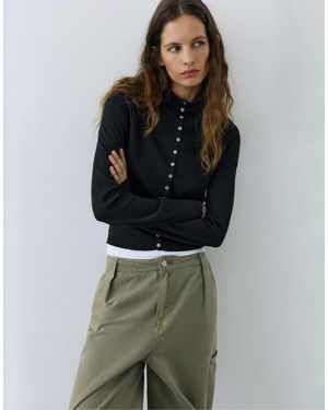 Pull&Bear Cardigan mit hohem kragen - Schwarz