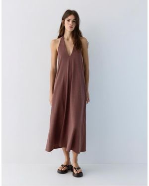 Pull&Bear Halter Midi Dress - Brown