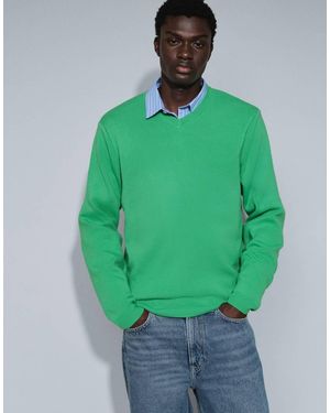 ASOS Oversized V-neck Knit Jumper - Green
