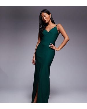 Vesper Petite Vestido Largo De Tirantes Con Cuello De Pico Y Espalda Escotada De Bengalina De - Azul