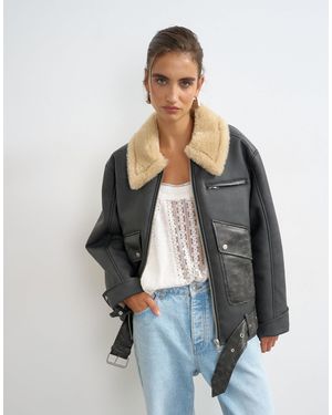 TOPSHOP Belted Faux Leather Jacket - Black