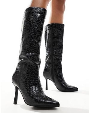 Glamorous Kitten Heel Knee Boots - White