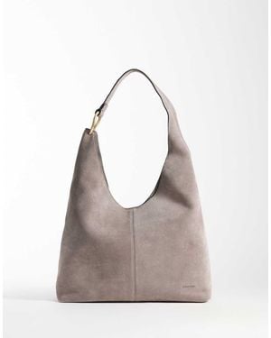 Calvin Klein Bolso De Hombro Grande Color Topo De Ante-Neutro - Gris