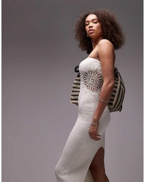 emory park Crochet Insert Knitted Bandeau Midi Dress - Grey