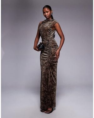 GOOD AMERICAN Velvet High Neck Maxi Dress - Brown