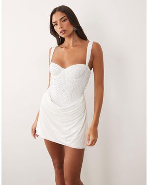 Oh Polly Embellished Corset Drape Skirt Mini Dress - White