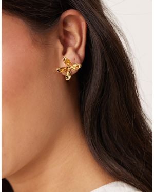 ASOS 14k Plated Stud Earrings With Small Floral Design - Brown