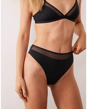 ASOS Tanga De Talle Y Pernera Altos Con Detalle De Malla De Microfibra Ella De - Negro