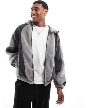 Bershka Borg Panelled Jacket - Grey