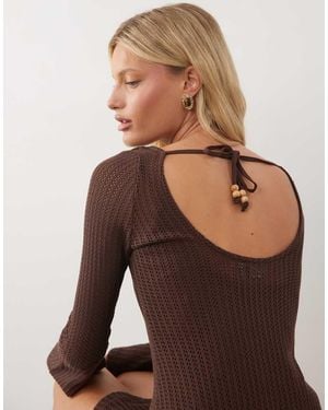 ASOS Crochet Jersey Long Angel Sleeve Mini Dress - Brown