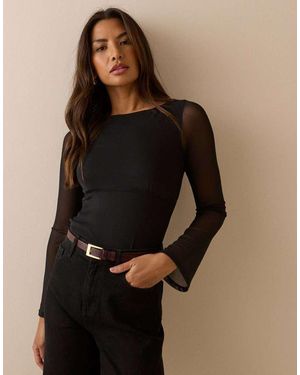 Nobody's Child Jersey Mesh Long Sleeve Top - Brown