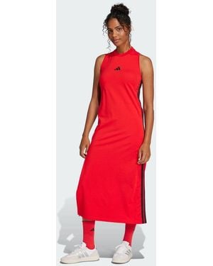 adidas Originals Essentials 3-Stripes Long Racerback Dress - Red