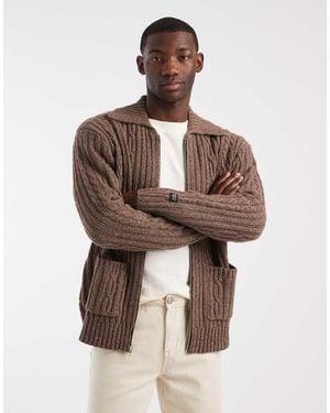 Levi's Wool Rich Chunky Knit Zip Through Jumper - Brown