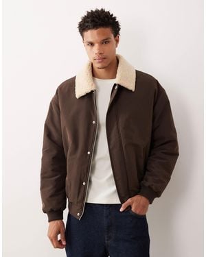 ASOS Coach Jacket With Contrast Faux Shearling Collar - Brown