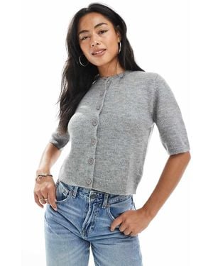 ASOS Knitted Half Sleeve Fluffy Cardigan - Grey