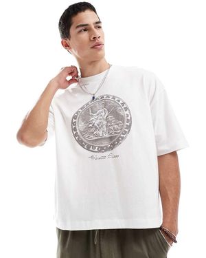 ASOS T-Shirt Squadrata Oversize Bianca Con Grafica Di Moneta - Bianco