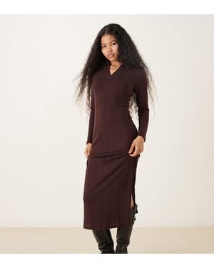 JDY Petite Knitted Polo Maxi Dress - Red