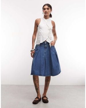 Reclaimed Vintage Denim Pleated Midi Skirt - Blue