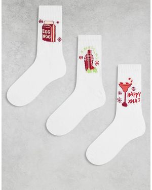 ASOS Pack De 3 Pares De Calcetines Blancos Para Navidad Con Estampado Gráfico De Bebidas De - Gris