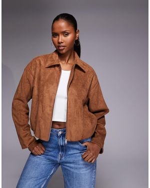 River Island Faux Suede Bubble Hem Bomber - Blue
