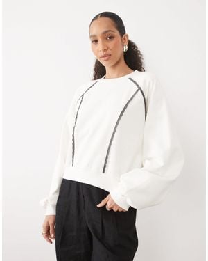 ASOS Sweat avec détails en dentelle - crème - Blanc
