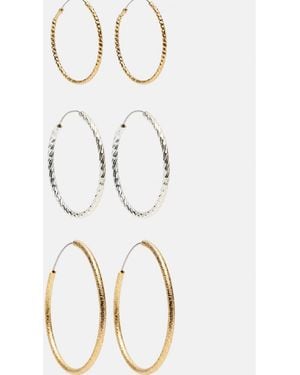 Pull&Bear Pack Of 3 Textured Hoop Earrings - Natural