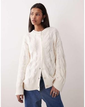 Gina Tricot Rich Cotton Knit Cable Cardigan - Natural