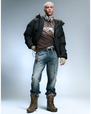 Weekday Puffer Coat With Faux Fur Lined Hood - Blue