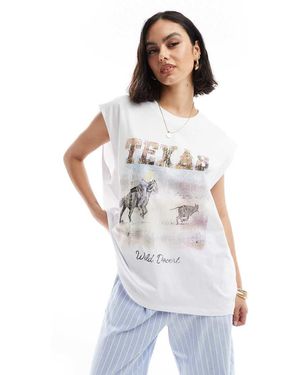 ASOS Canotta Oversize Bianca Con Grafica "Texas" E Di Cowboy - Bianco