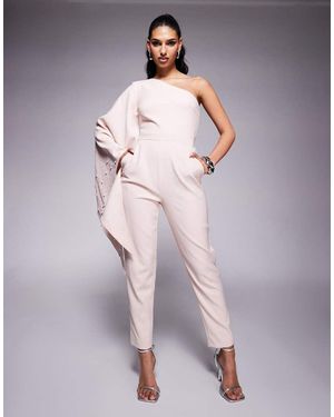 Lavish Alice One Shoulder Embellished Cape Jumpsuit - Multicolour
