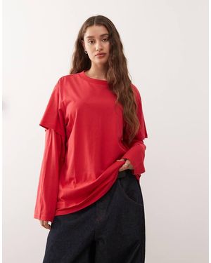 Monki Oversized Long Sleeve Laye T-shirt - Red