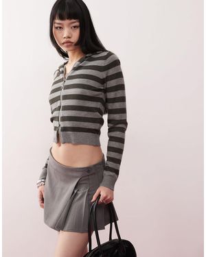 Motel Cozyra Striped Fitted Hoodie - Grey