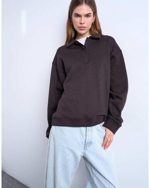 TOPSHOP Felpa Stile Polo Color Cioccolato Scuro - Blu