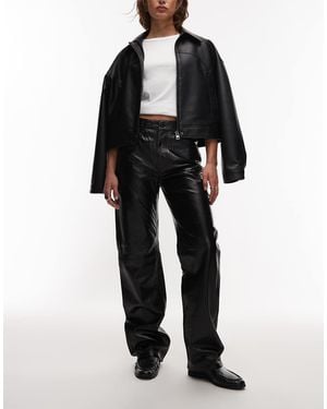 Mango Capsule 100% Leather Straight Trouser - Black