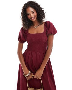 esmé studios Vestido Playero Midi Con Mangas Abullonadas Exclusivo De -Sin Color - Rojo