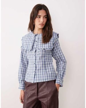 Ghospell Cotton Rich Oversized Collar Blouse - Blue