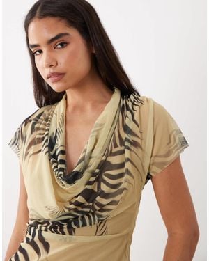 ASOS Printed Mesh Co-ord Cowl Front Top - Natural