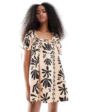 Wednesday's Girl Bold Print Smock Mini Dress - Natural