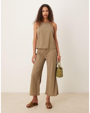 Mango Linen Mix Elasticated Waist Wide Leg Trouser Co-ord - Natural