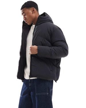 Brave Soul Oversized Hooded Chevron Quilted Puffer Jacket - Blue