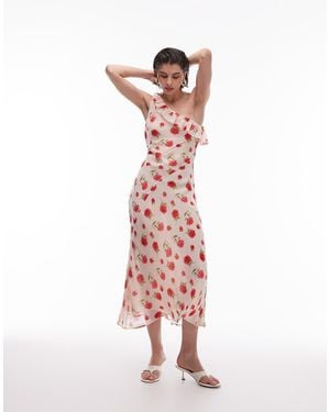 Mango One Shoulder Rose Floral Dress - Pink