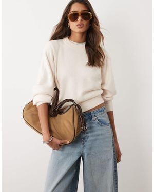 ASOS Waisted Crew Neck Sweater With Wool - Natural