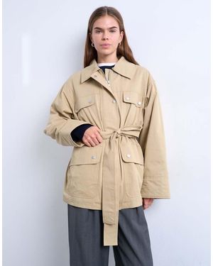 TOPSHOP Chaqueta Estilo Camisa Con Forro Guateado Y 4 Bolsillos De Algodón De -Neutro
