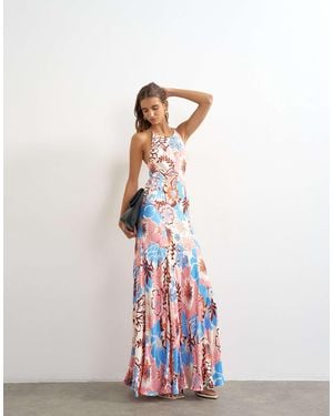 TOPSHOP Satin Cut Away Racer Neck Full Skirt Maxi Dress - White