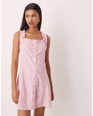 esmé studios Vestido Playero Corto A Cuadros Vichy Rosas Con Ribete De Volantes De