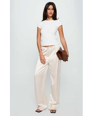 Princess Polly Soulstar Satin Drawstring Waist Wide Leg Trousers - White