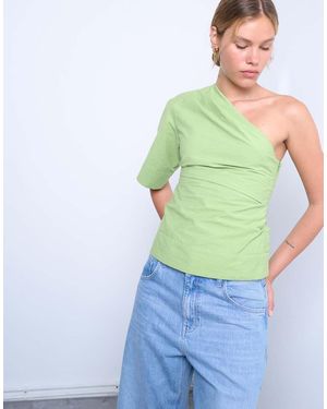 TOPSHOP Top Verde Asimétrico Con Cuello Drapeado De