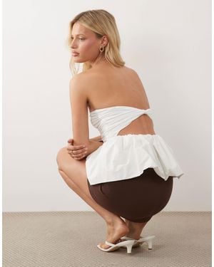 ASOS Ruched Peplum Bandeau Top With Back Cutout - White